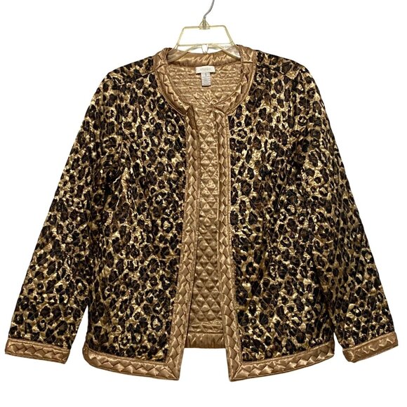Chico's Jackets & Blazers - Chico's Size 1 Leopard Print Quilted Satin Jacket Womens S Glam Hollywood Regenc